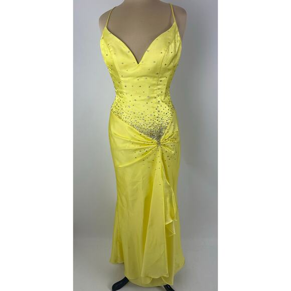 Vintage Y2K NIght Moves Size 8 Canary Yellow Prom Dress Formal Gown 2000s - Picture 4 of 16